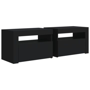 Noptiere cu LED-uri, 2 buc., negru, 60x35x40 cm - Img 3