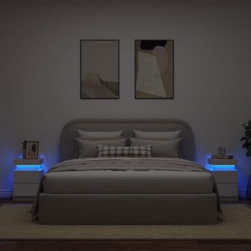 Noptiere cu lumini LED, 2 buc., alb, 35x39x55 cm - Img 4