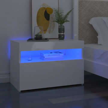 Noptiere cu lumini LED, 2 buc., alb extralucios, 60x35x40 cm - Img 1
