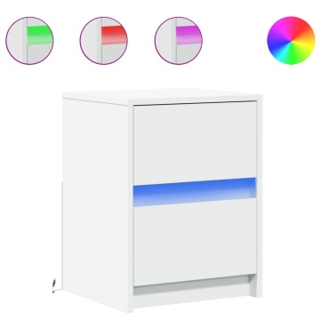 Noptiere cu lumini LED, 2 buc., alb, lemn prelucrat - Img 2