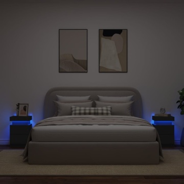 Noptiere cu lumini LED, 2 buc., negru, 35x39x55 cm - Img 4