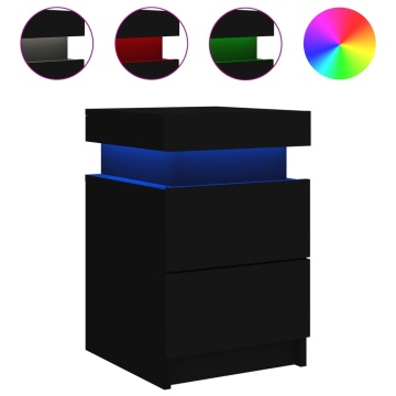 Noptiere cu lumini LED, 2 buc., negru, 35x39x55 cm - Img 6