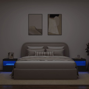 Noptiere cu lumini LED, 2 buc., negru, 50x40x45 cm - Img 3