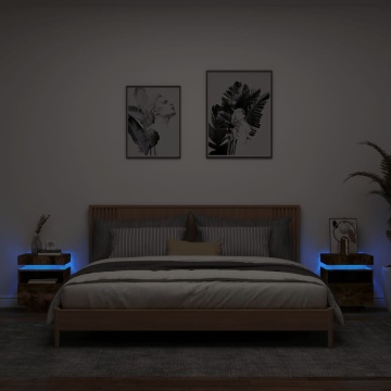 Noptiere cu lumini LED, 2 buc., stejar fumuriu, 40x39x48,5 cm - Img 1