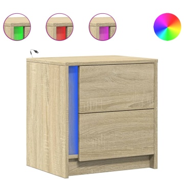 Noptiere cu lumini LED, 2 buc., stejar sonoma, lemn prelucrat - Img 2