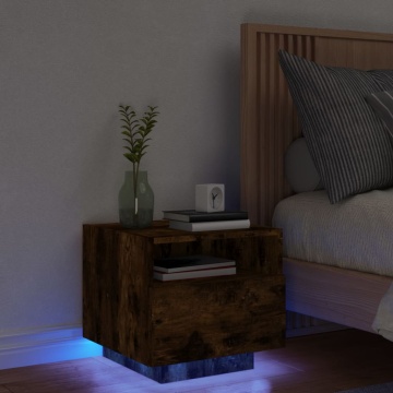 Noptiere cu lumini LED, stejar fumuriu, 40x39x37 cm - Img 1