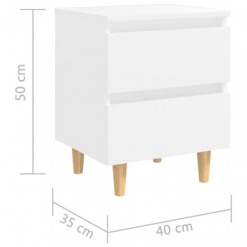 Noptiere cu picioare lemn masiv pin, 2 buc., alb, 40x35x50 cm - Img 7