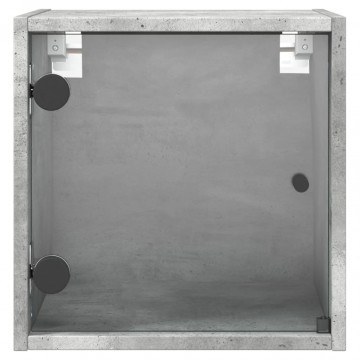 Noptiere cu uși din sticlă, 2 buc., gri beton, 35x37x35 cm - Img 5