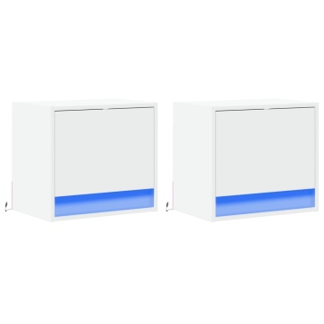 Noptiere montate pe perete cu lumini LED, 2 buc., alb - Img 3