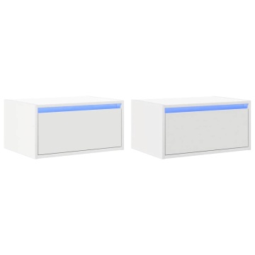 Noptiere montate pe perete cu lumini LED, 2 buc., alb - Img 2