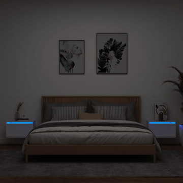 Noptiere montate pe perete cu lumini LED, 2 buc., alb - Img 1