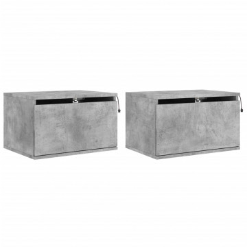 Noptiere montate pe perete cu lumini LED, 2 buc., gri beton - Img 2
