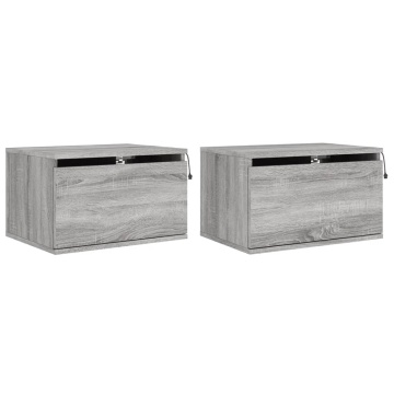 Noptiere montate pe perete cu lumini LED, 2 buc., sonoma gri - Img 2