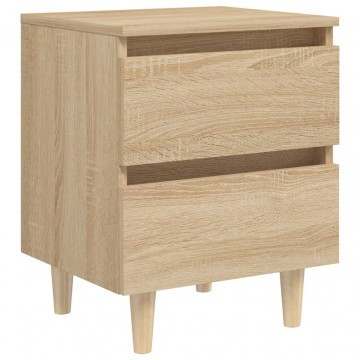 Noptiere picioare lemn masiv pin 2 buc stejar sonoma 40x35x50cm - Img 2