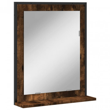 Oglindă baie cu raft stejar fumuriu 50x12x60 cm lemn prelucrat - Img 2