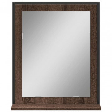 Oglindă baie cu raft stejar maro 50x12x60 cm lemn prelucrat - Img 4