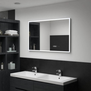 Oglindă cu LED de baie cu senzor tactil și afișaj oră 100x60 cm - Img 1
