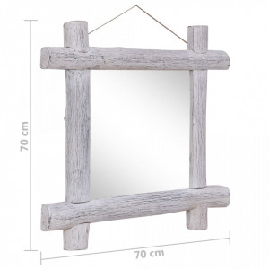 Oglindă cu ramă din bușteni, alb, 70x70 cm, lemn masiv reciclat - Img 5