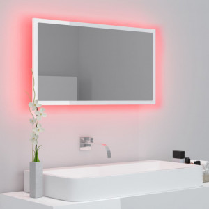 Oglindă de baie cu LED, alb extralucios, 80x8,5x37 cm, PAL - Img 8