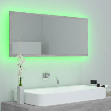 Oglindă de baie cu LED, gri beton, 100x8,5x37 cm, acril - Img 4