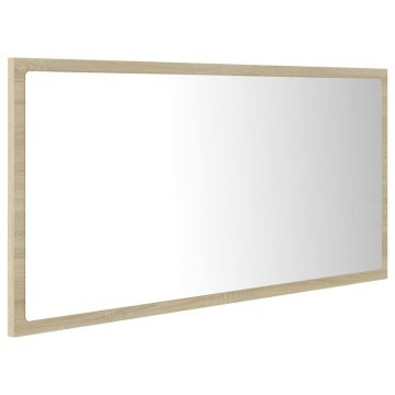 Oglindă de baie cu LED, stejar sonoma, 90x8,5x37 cm, acril - Img 4