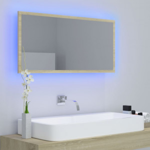 Oglindă de baie cu LED, stejar sonoma, 90x8,5x37 cm, PAL - Img 4