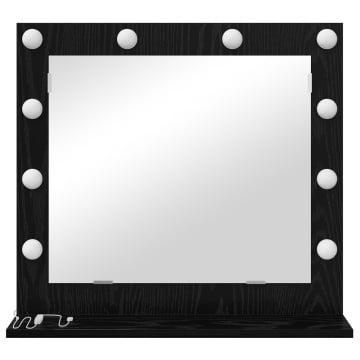 Oglindă de toaletă cu lumini LED Stejar Negru 60x55x18 cm - Img 3