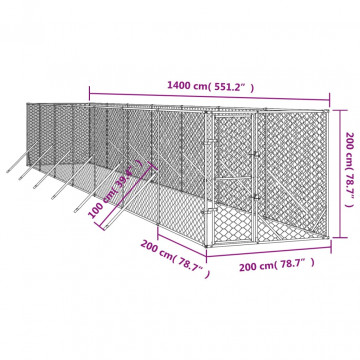 Padoc de exterior pentru câini argintiu 2x14x2m oțel galvanizat - Img 4