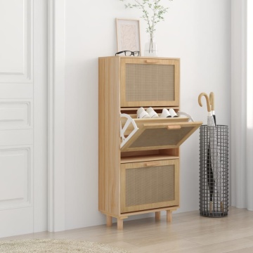 Pantofar, maro, 52x25x115 cm, lemn prelucrat și ratan natural - Img 1