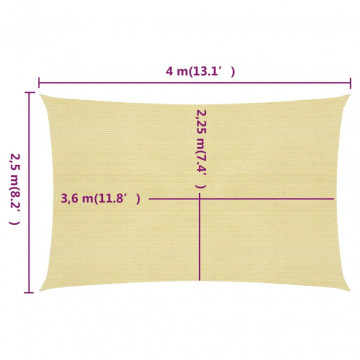 Pânză parasolar, bej, 2,5x4 m, HDPE, 160 g/m² - Img 5