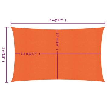Pânză parasolar, portocaliu dreptunghiular 3x6 m HDPE 160 g/m² - Img 5