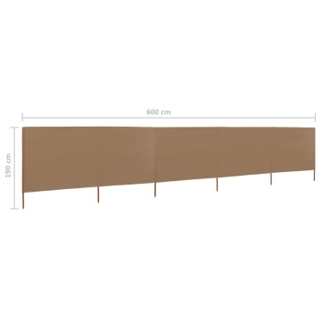 Paravan anti-vânt cu 5 panouri, gri taupe, 600 x 160 cm textil - Img 5