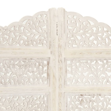 Paravan cameră sculptat manual, 4 panouri, alb 160x165 cm mango - Img 3