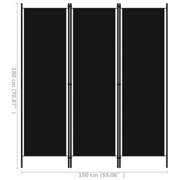 Paravan de cameră cu 3 panouri, negru, 150 x 180 cm - Img 5