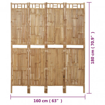 Paravan de cameră cu 4 panouri, 160 x 180 cm, bambus - Img 7