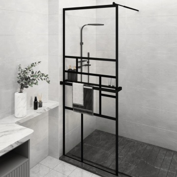 Paravan duș walk-in cu raft negru 80x195 cm sticlă ESG/aluminiu - Img 1