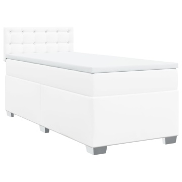 Pat box spring cu saltea, alb, 90x200 cm, piele ecologică - Img 2