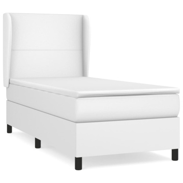 Pat box spring cu saltea, alb, 90x200 cm, piele ecologică - Img 2