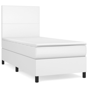 Pat box spring cu saltea, alb, 90x200 cm, piele ecologică - Img 2