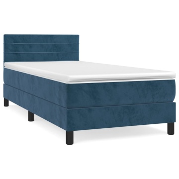 Pat box spring cu saltea, albastru închis, 90x190 cm, catifea - Img 2