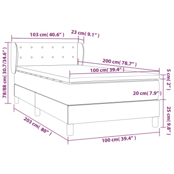 Pat box spring cu saltea, gri deschis, 100x200 cm, catifea - Img 6