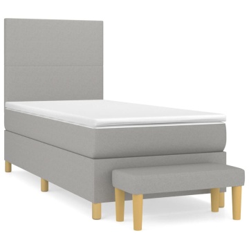 Pat box spring cu saltea, gri deschis, 100x200 cm, textil - Img 2