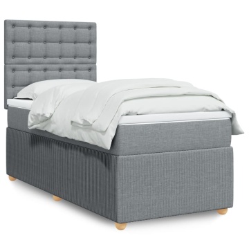 Pat box spring cu saltea, gri deschis, 100x200 cm, textil - Img 1