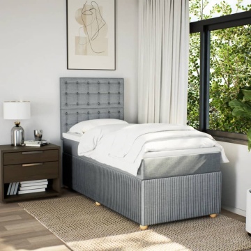 Pat box spring cu saltea, gri deschis, 100x200 cm, textil - Img 3