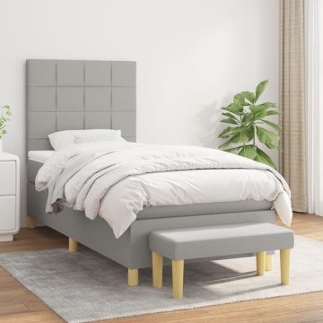 Pat box spring cu saltea, gri deschis, 100x200 cm, textil - Img 1
