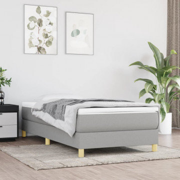 Pat box spring cu saltea, gri deschis, 100x200 cm, textil - Img 1