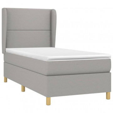 Pat box spring cu saltea, gri deschis, 100x200 cm, textil - Img 3