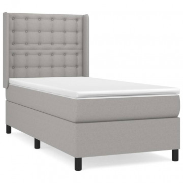 Pat box spring cu saltea, gri deschis, 100x200 cm, textil - Img 2