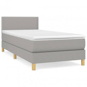 Pat box spring cu saltea, gri deschis, 100x200 cm, textil - Img 2