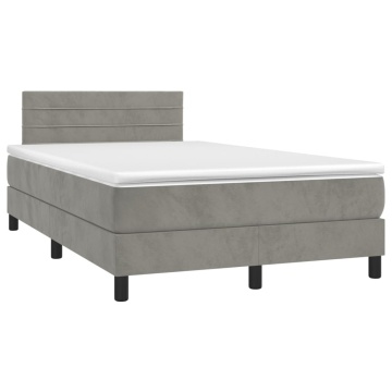 Pat box spring cu saltea, gri deschis, 120x200 cm, catifea - Img 3